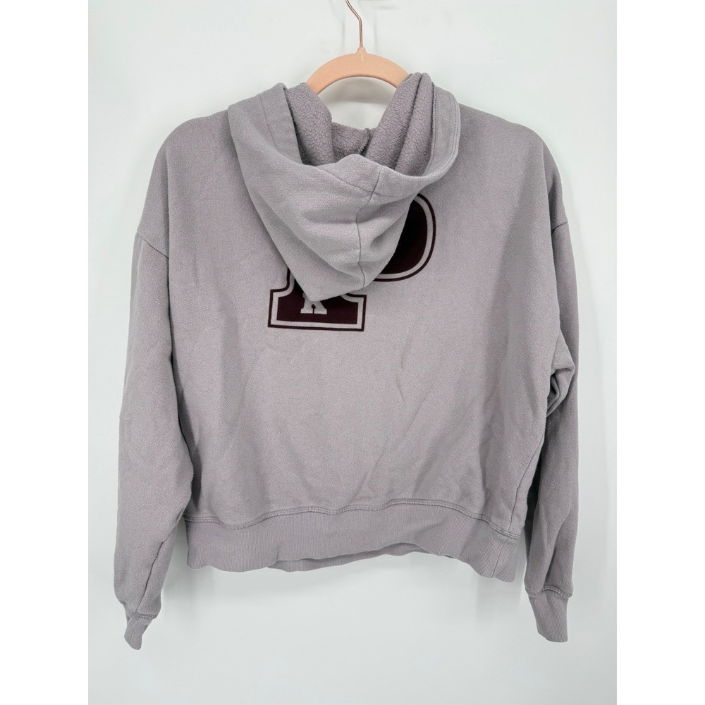 PINK Victoria's Secret Hoodie Women XS Gray Graphic Pullover Relaxed Fit - Picture 6 of 9